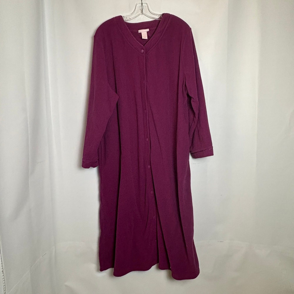 VTG Serenada Womens 1X Magenta Purple Ribbed Fleece Snap Front Robe Housecoat